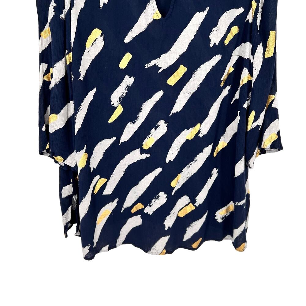 JM Collection Plus Size 2X Navy Blue Metallic Gold Lightweight Blouse Shirt Top - Picture 4 of 8